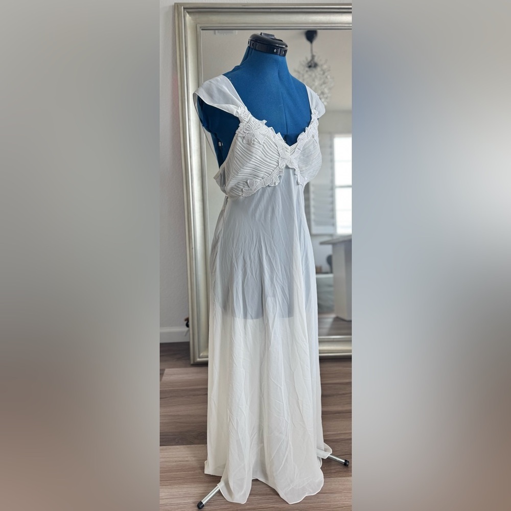 Flora Nikrooz Embroidered Coquette Babydoll Maxi Slip Sheer Lingerie Dress